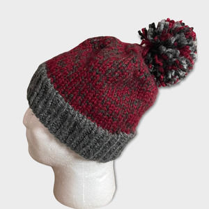 Handmade Maroon & Gray Chunky Knit Beanie - NWT